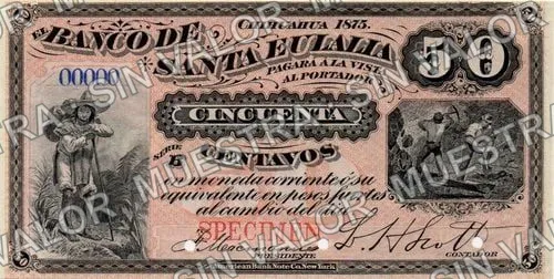 50 centavos, Banco de Santa Eulalia (M162), M162s 50c Banco de Santa Eulalia specimen, anverso