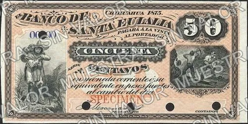 50 centavos, Banco de Santa Eulalia (M162), M162s 50c Banco de Santa Eulalia specimen, anverso