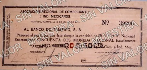 50 centavos, Banco de Tampico (M4473), anverso