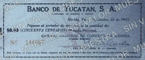 50 centavos, Banco de Yucatán (M4493), anverso