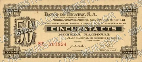 50 centavos, Banco de Yucatán (M4494), M4494 50c Banco de Yucatán, anverso