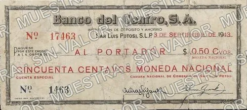 50 centavos, Banco del Centro (M4443), anverso