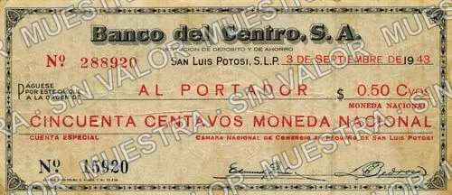 50 centavos, Banco del Centro (M4446), anverso