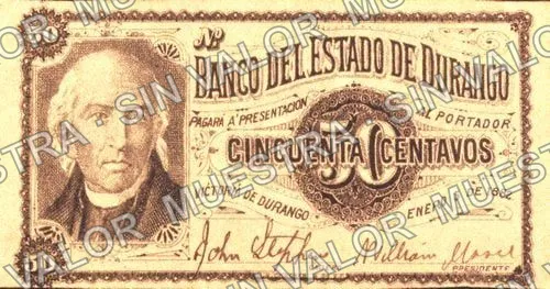 50 centavos, Banco del Estado de Durango (M345), anverso
