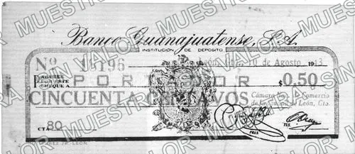 50 centavos, Banco Guanajuatense (M4297), M4297 50c Banco Guanajuatense, anverso