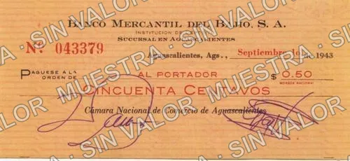 50 centavos, Banco Mercantil del Bajio (M4240), M4240 50c Banco Mercantil del Bajio, anverso
