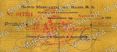 50 centavos, Banco Mercantil del Bajio (M4240), M4240 50c Banco Mercantil del Bajio, anverso