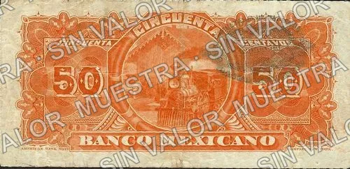 50 centavos, Banco Mexicano (M119), M119a 50c Banco Mexicano, reverso