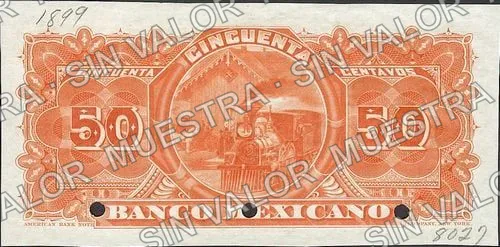 50 centavos, Banco Mexicano (M119), M119s 50c Banco Mexicano specimen, reverso