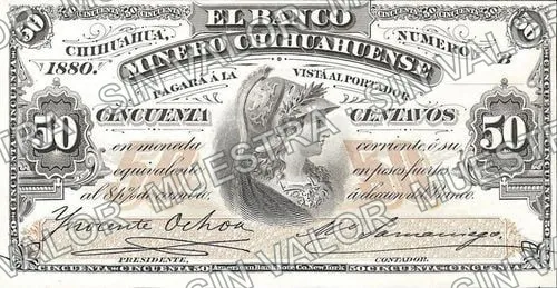 50 centavos, Banco Minero Chihuahuense Series B (M146), anverso