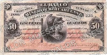 50 centavos, Banco Minero Chihuahuense Series B (M146), anverso (M146b 50c Banco Minero Chihuahuense)