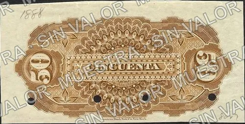 50 centavos, Banco Minero Chihuahuense Series B (M146), reverso (M146s 50c Banco Minero Chihuahuense specimen)
