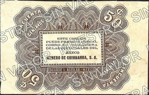 50 centavos, Banco Minero de Chihuahua (M151), M151 50c Banco Minero de Chihuahua, reverso