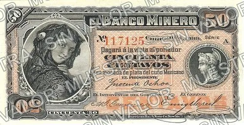 50 centavos, Banco Minero (M129), M129a 50c Banco Minero, anverso