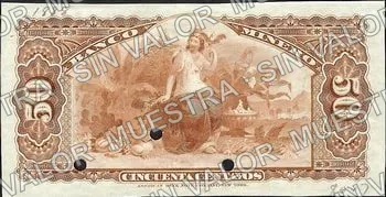 50 centavos, Banco Minero (M129), M129s 50c Banco Minero specimen, reverso