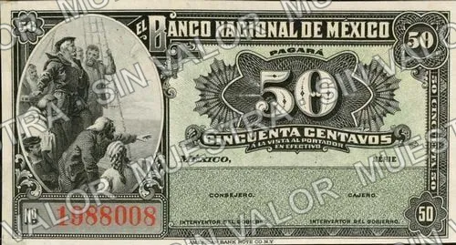 50 centavos, Banco Nacional de México (M295), M295a 50c Banco Nacional de México, anverso