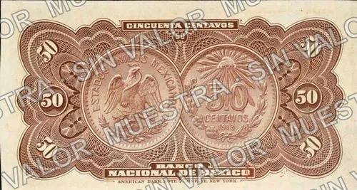 50 centavos, Banco Nacional de México (M295), M295a 50c Banco Nacional de México, reverso