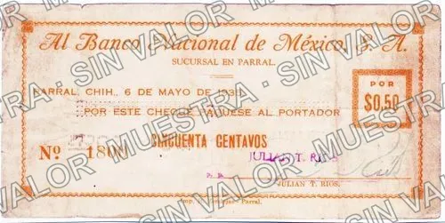 50 centavos, Banco Nacional de México (M4259), M4259 50c Banco Nacional de México, anverso