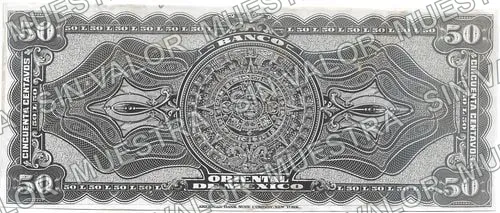 50 centavos, Banco Oriental de México proof (M457), anverso
