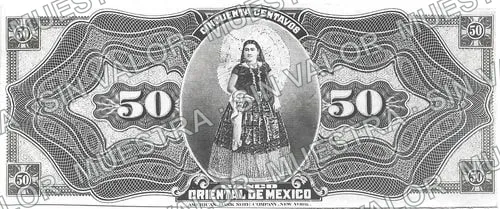 50 centavos, Banco Oriental de México proof (M457), reverso