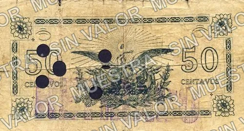50 centavos, Brigada Caballero (M3894), reverso (M3894c 50c overstamped RETIRADO and perforated)