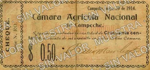 50 centavos, Cámara Agrícola Nacional de Campeche (M860), M860 50c Cámara Agrícola Nacional de Campeche, anverso
