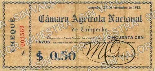 50 centavos, Cámara Agrícola Nacional de Campeche (M861), M861 50c Cámara Agrícola Nacional de Campeche, anverso