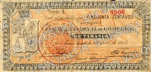 50 centavos, Cámara Nacional de Comercio (M3888), M3888 50c Cámara Nacional de Comercio (with Ejército Constitucionalista overprint, anverso