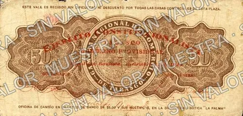 50 centavos, Cámara Nacional de Comercio (M3888), M3888 50c Cámara Nacional de Comercio (with Ejército Constitucionalista overprint, reverso
