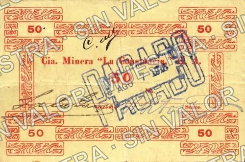 50 centavos, Cía. Minera "La Constancia" (M1116), anverso