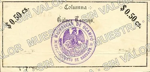 50 centavos, Columna Gálvez Toscano (M2899), reverso