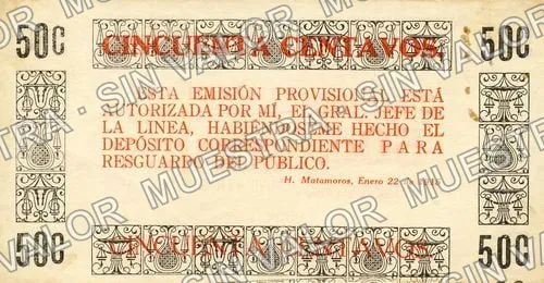 50 centavos, Comercio de Matamoros (M3908), M3908 50c Comercio de Matamoros, reverso