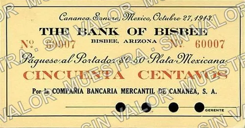 50 centavos, Compañía Bancaria Mercantil de Cananea (M3841), M3841b 50c Compañía Bancaria Mercantil de Cananea, anverso