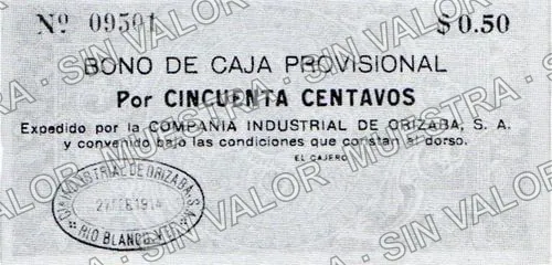 50 centavos, Compañía Industrial de Orizaba (M4078), M4078 50c Compañía Industrial de Orizaba, anverso