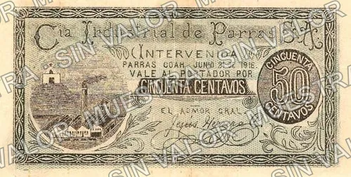 50 centavos, Compañía Industrial de Parras (M1139), M1139 50c Compañía Industrial de Parras, anverso