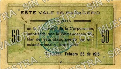 50 centavos, Corporación Mercantil de Tehuacán (M3607), reverso