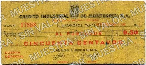 50 centavos, Crédito Industrial de Monterrey (M4477), M4477 50c Crédito Industrial de Monterrey, anverso