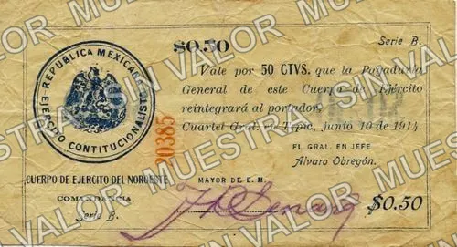 50 centavos, Cuerpo de Ejército de Noroeste (M3524), M3524d 50c Cuerpo de Ejército de Noroeste, anverso