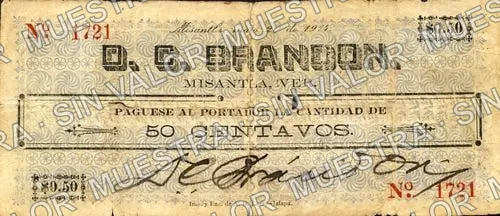 50 centavos, D. C. Brandon (M4024), M4024 50c D. C. Brandon, anverso