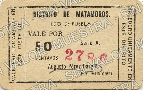 50 centavos, Distrito de Matamoros (M3561), anverso (M3561b 50c Distrito de Matamoros)
