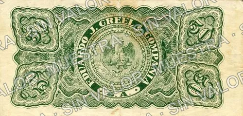 50 centavos, Eduardo J. Creel & Compañía (M4020), M4020 50c Eduardo J. Creel & Compañía, reverso