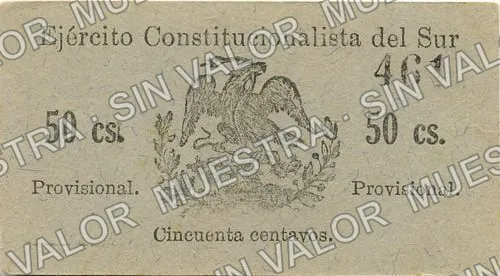 50 centavos, Ejercito Constitucionalista del Sur (M1857), anverso