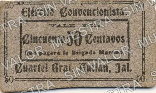 50 centavos, Ejército Convencionista (M2232), M2232b 50c Ejército Convencionista, anverso