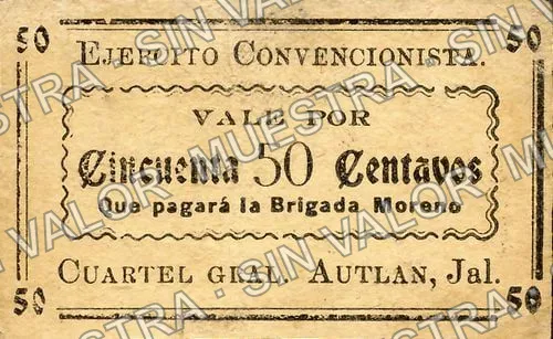 50 centavos, Ejército Convencionista (M2234), M2234a 50c Ejército Convencionista, anverso
