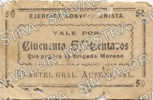 50 centavos, Ejército Convencionista (M2234), M2234b 50c Ejército Convencionista, anverso