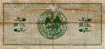 50 centavos, El Estado de Sonora - 1st SeriesPosition A - Hand seal 5 - Small seal (M3814), M3814a 50c El Estado de Sonora - 1st SeriesPosition A - Hand seal 5 - Small seal, with spot, reverso