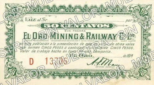 50 centavos, El Oro Mining & Railway Co. Ltd (M2834), anverso