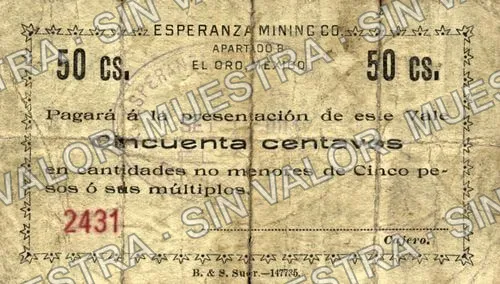 50 centavos, Esperanza Mining Co (M2820), M2820 50c Esperanza Mining Co., anverso