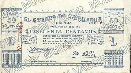 50 centavos, Estado de Chihuahua (M918), M918b1 50c Estado de Chihuahua, anverso