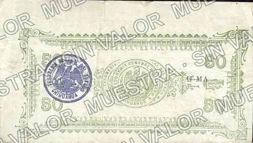50 centavos, Estado de Chihuahua (M918), M918b1 50c Estado de Chihuahua, reverso